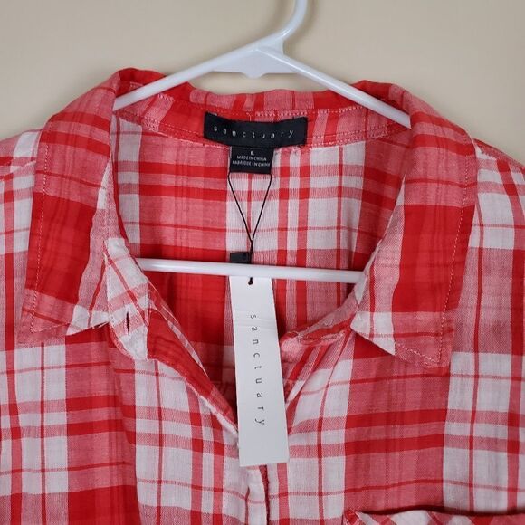 Sanctuary Red Pop of Love Plaid Hayley Tie Front Shirt - Picture 5 of 9